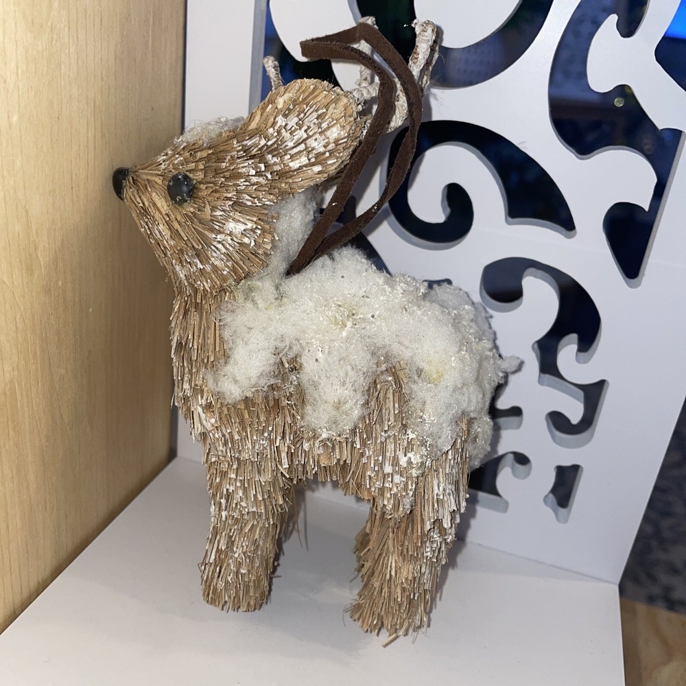 Vintage Natural Brown Brush & White 6.5" Reindeer Deer Figurine Ornament - Picture 6 of 7